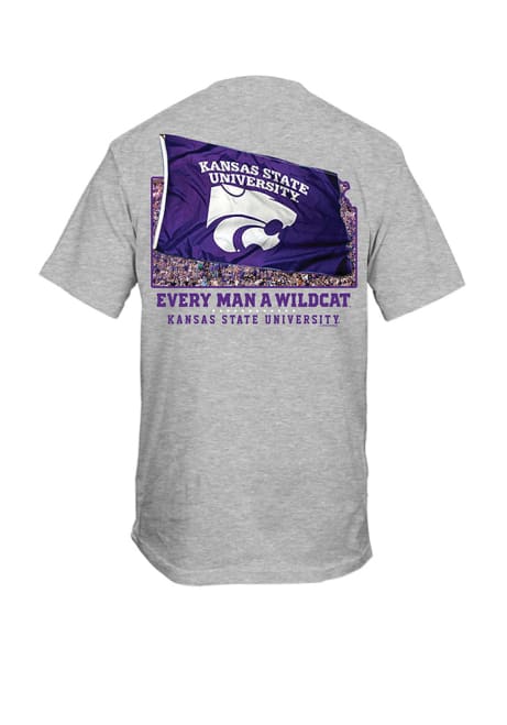 K-State Wildcats Waving Flag Short Sleeve T Shirt - Grey