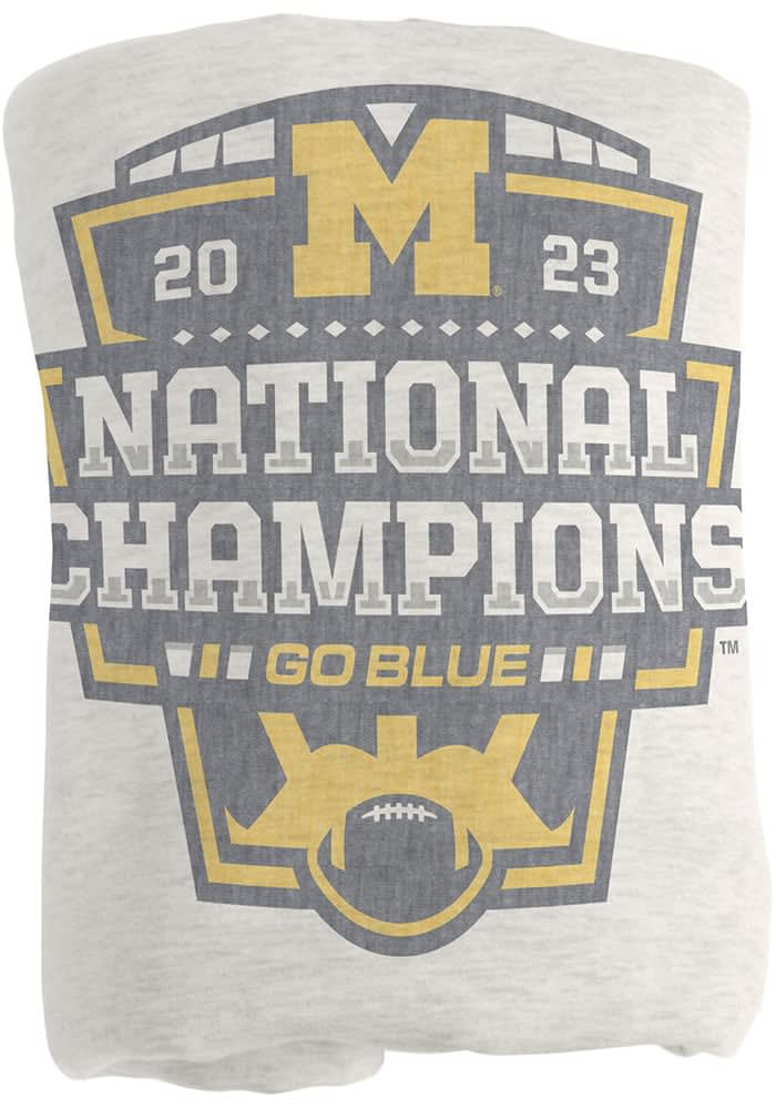 Michigan Wolverines 2023 CFP National Champion Sweatshirt Blanket OATMEAL