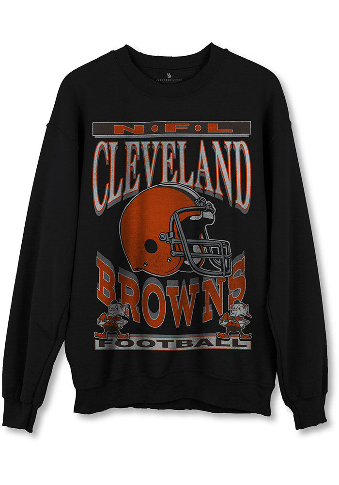 Junk Food Clothing Cleveland Browns Mens Helmet Crew Sweatshirt BLACK