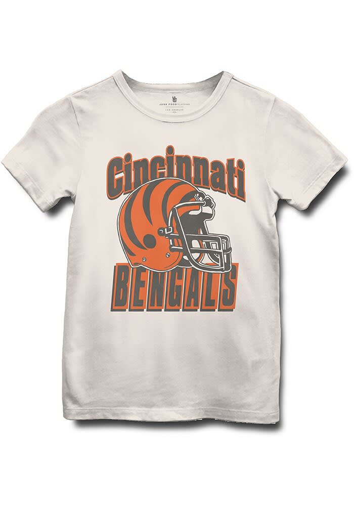 Junk Food Clothing Kids Cincinnati Bengals Helmet T Shirt in Vintage White Size Medium 100 Cotton