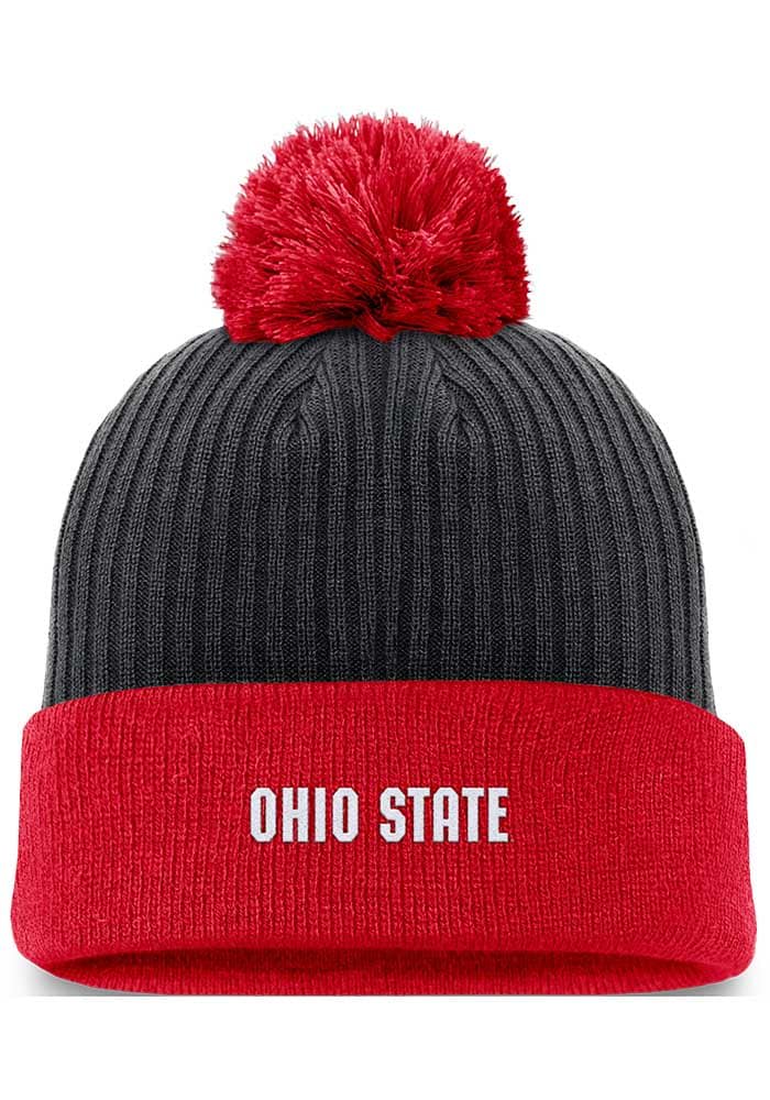 Ohio State Buckeyes Nike BLACK 2T Peak Standard Cuff Pom Knit Hat