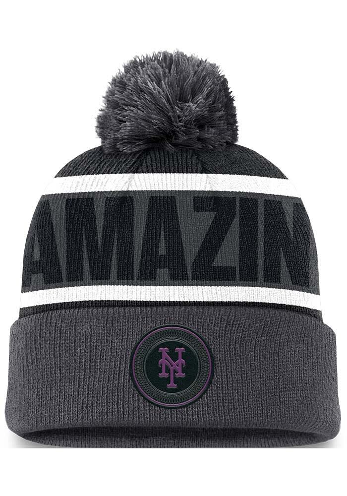 New York Mets Nike GREY City Connect Crown Stripe Peak Cuff Pom