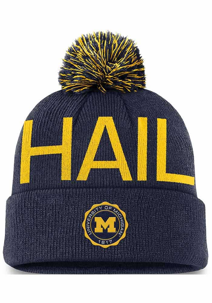 Michigan Wolverines Nike Jordan Brand Peak Standard Cuff Pom Mens Knit Hat  - Navy Blue