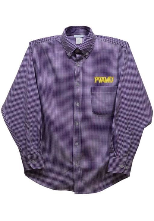Vive La Fete Prairie View A&M Panthers Youth Purple Gingham Long Sleeve Polo