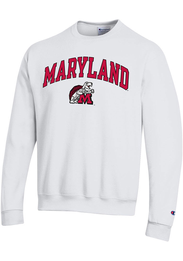 Champion Maryland Terrapins Mens White 0 Vintage Arch Mascot Long Sleeve Crew Sweatshirt White 50 COTTON 50 POLYESTER Size S