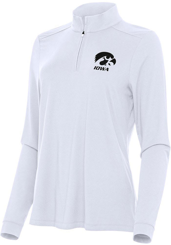 Antigua Womens White Iowa Hawkeyes Intent Long Sleeve Qtr