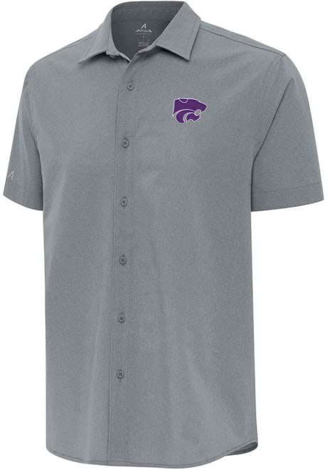 Mens K-State Wildcats Grey Antigua Activate Short Sleeve Dress Shirt