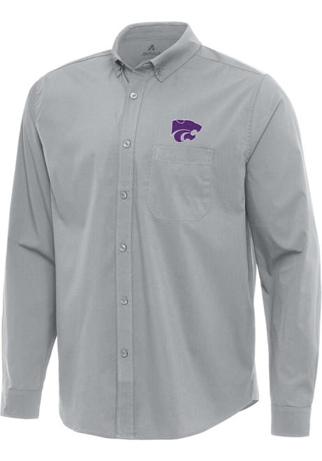 Mens K-State Wildcats Grey Antigua Flight Long Sleeve Dress Shirt