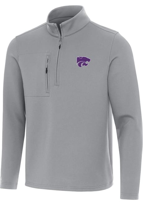 Mens K-State Wildcats Grey Antigua Insider Qtr Zip Pullover