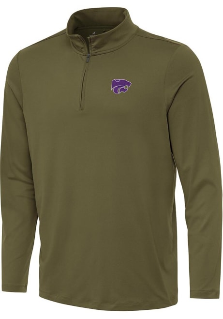 Mens K-State Wildcats Olive Antigua Reprocess Recycled Qtr Zip Pullover