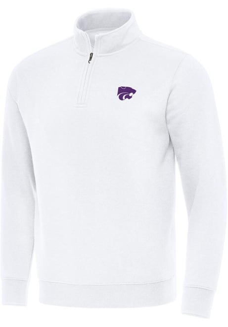 Mens K-State Wildcats White Antigua Victory Qtr Zip Pullover