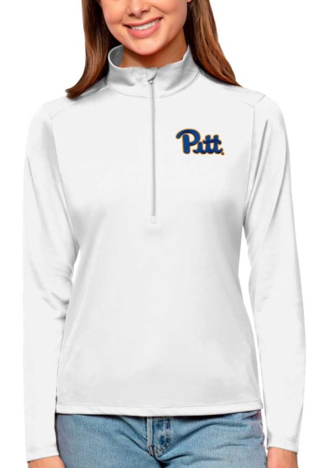 Womens Pitt Panthers White Antigua Tribute Qtr Zip Pullover