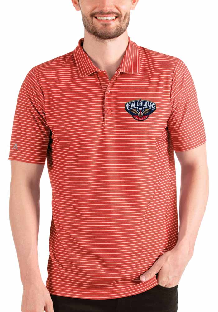 Antigua New Orleans Pelicans Mens Esteem BRIGHT RED HEATHER WHITE Short Sleeve Polo