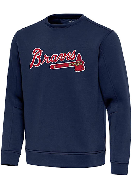 Antigua Atlanta Braves Mens Full Front Relevant Crew Sweatshirt NAVY