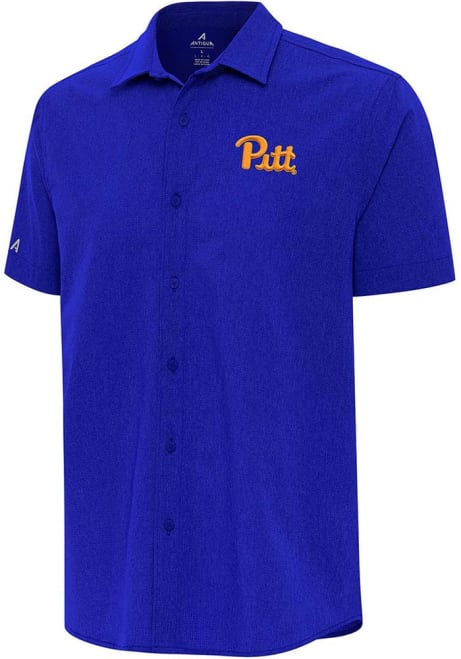 Mens Pitt Panthers Blue Antigua Activate Short Sleeve Dress Shirt