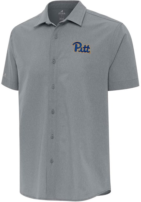 Mens Pitt Panthers Grey Antigua Activate Short Sleeve Dress Shirt