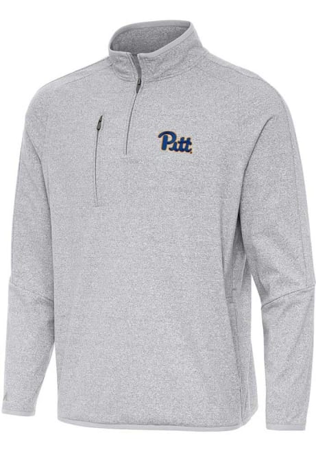 Mens Pitt Panthers Grey Antigua Certain Qtr Zip Pullover