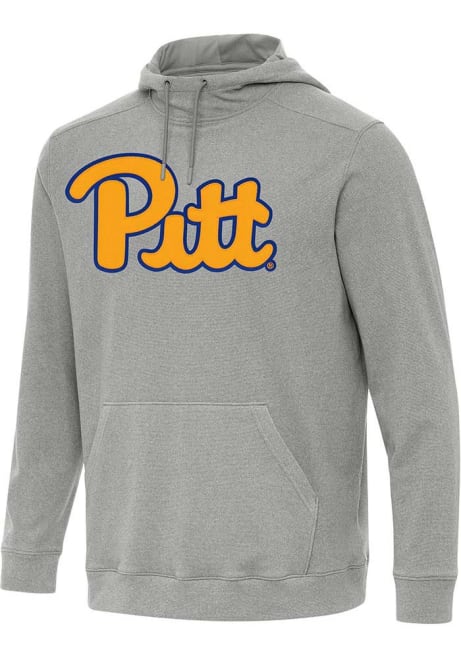 Mens Pitt Panthers Grey Antigua Full Front Cloud Hooded Sweatshirt