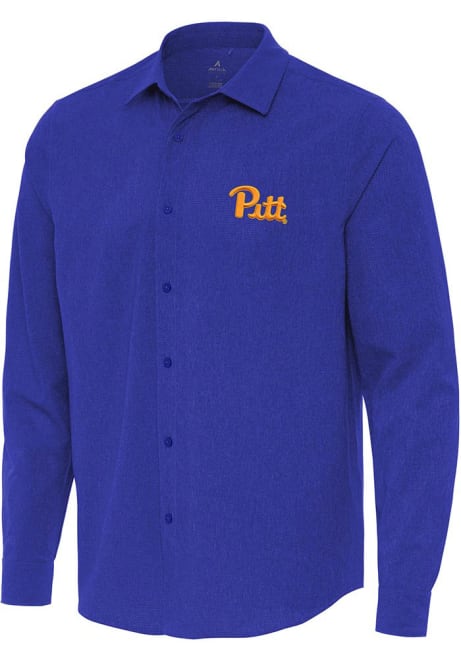 Mens Pitt Panthers Blue Antigua Exposure Long Sleeve Dress Shirt