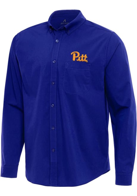 Mens Pitt Panthers Blue Antigua Flight Long Sleeve Dress Shirt