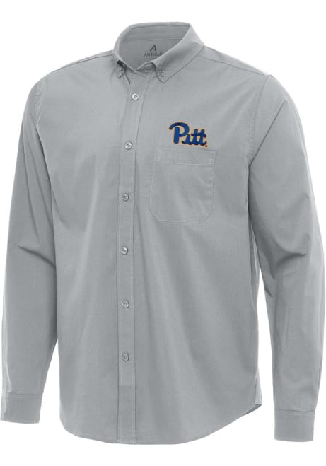 Mens Pitt Panthers Grey Antigua Flight Long Sleeve Dress Shirt