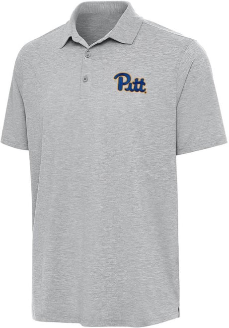 Mens Pitt Panthers Grey Antigua Par 3 Short Sleeve Polo Shirt