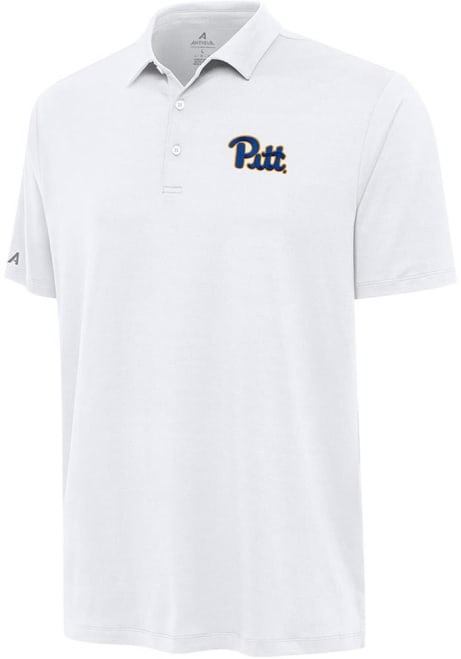 Mens Pitt Panthers White Antigua Reprocess Recycled Short Sleeve Polo Shirt