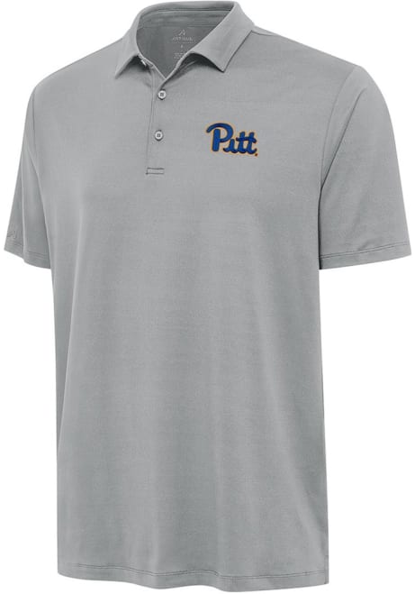 Mens Pitt Panthers Grey Antigua Reprocess Recycled Short Sleeve Polo Shirt