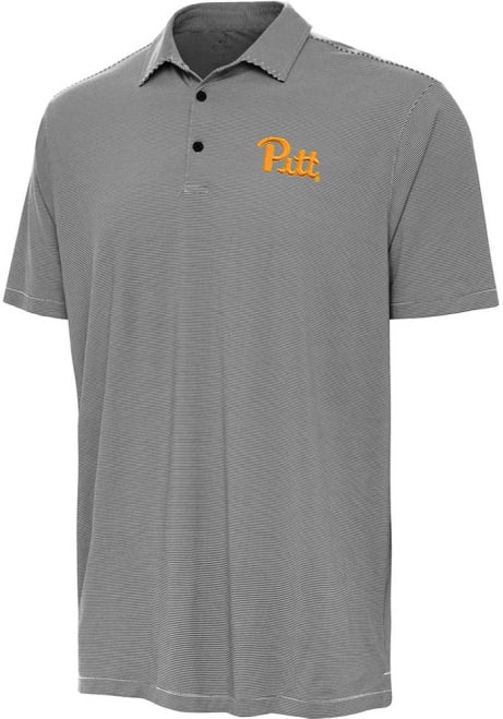 Mens Pitt Panthers Black Antigua Twine Short Sleeve Polo Shirt