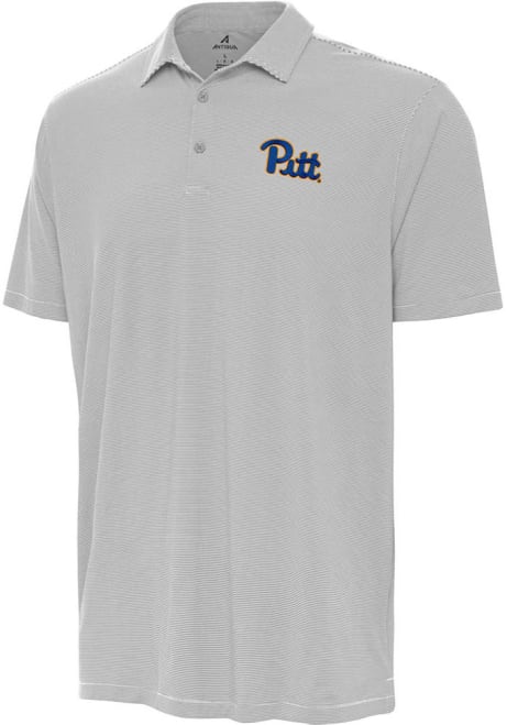 Mens Pitt Panthers Grey Antigua Twine Short Sleeve Polo Shirt