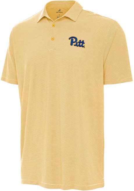 Mens Pitt Panthers Gold Antigua Twine Short Sleeve Polo Shirt