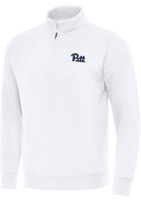 Mens Pitt Panthers White Antigua Victory Qtr Zip Pullover