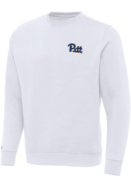 Mens Pitt Panthers White Antigua Victory Crew Sweatshirt