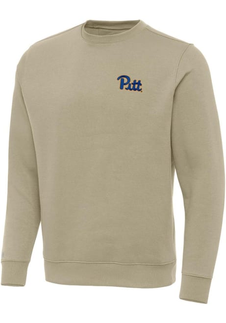 Mens Pitt Panthers Khaki Antigua Victory Crew Sweatshirt