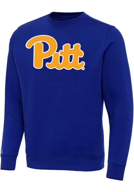 Mens Pitt Panthers Blue Antigua Full Front Victory Crew Sweatshirt