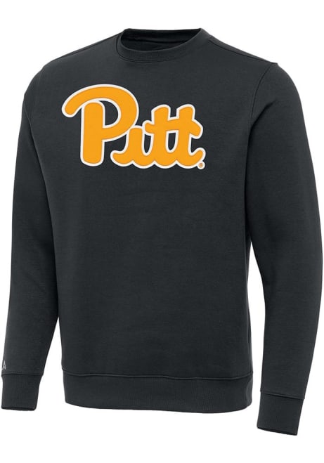 Mens Pitt Panthers Charcoal Antigua Full Front Victory Crew Sweatshirt