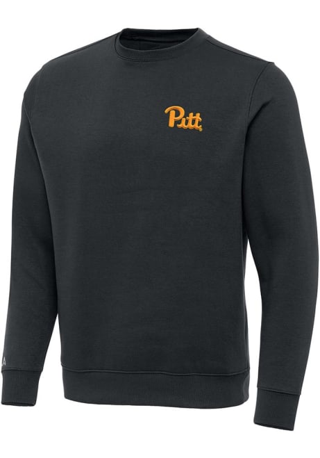 Mens Pitt Panthers Charcoal Antigua Victory Crew Sweatshirt