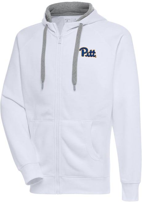 Mens Pitt Panthers White Antigua Victory Long Sleeve Full Zip Jacket