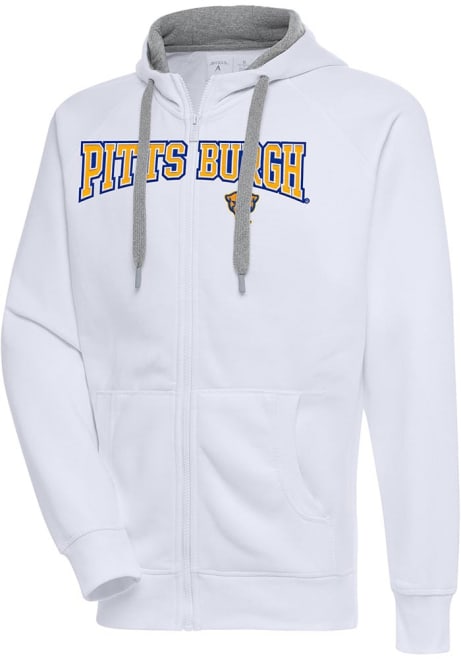 Mens Pitt Panthers White Antigua Split Victory Long Sleeve Full Zip Jacket