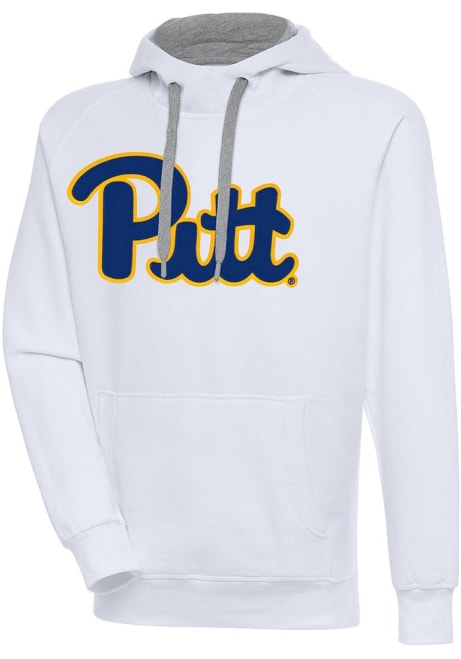 Mens Pitt Panthers White Antigua Full Front Victory Hooded Sweatshirt