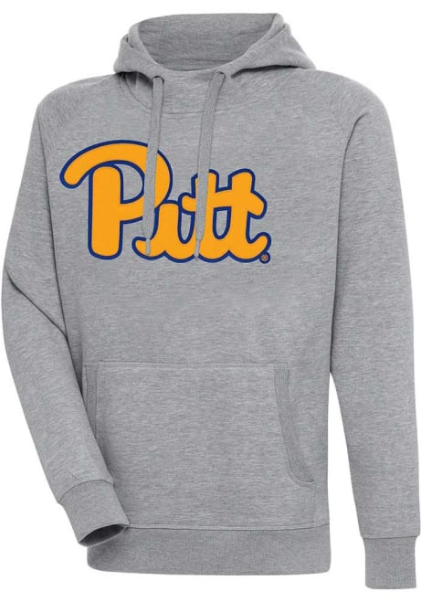 Mens Pitt Panthers Grey Antigua Full Front Victory Hooded Sweatshirt