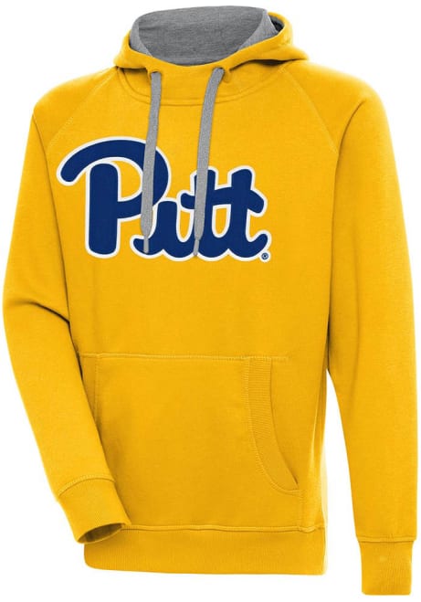 Mens Pitt Panthers Gold Antigua Full Front Victory Hooded Sweatshirt