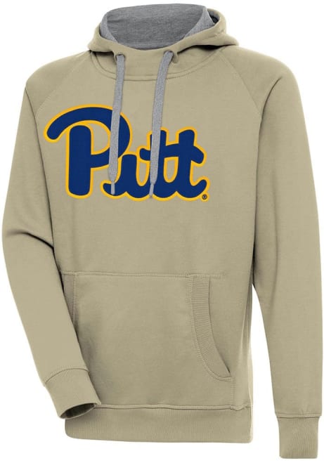 Mens Pitt Panthers Khaki Antigua Full Front Victory Hooded Sweatshirt