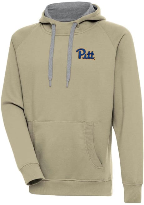 Mens Pitt Panthers Khaki Antigua Victory Hooded Sweatshirt