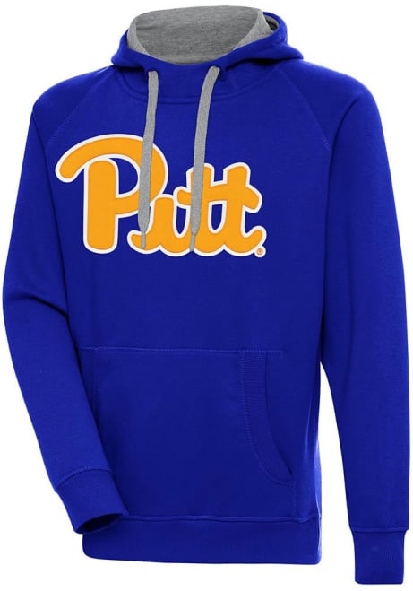 Mens Pitt Panthers Blue Antigua Full Front Victory Hooded Sweatshirt