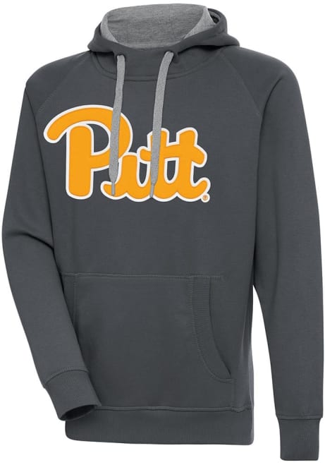 Mens Pitt Panthers Charcoal Antigua Full Front Victory Hooded Sweatshirt