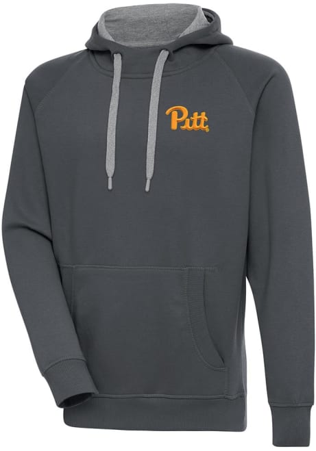 Mens Pitt Panthers Charcoal Antigua Victory Hooded Sweatshirt