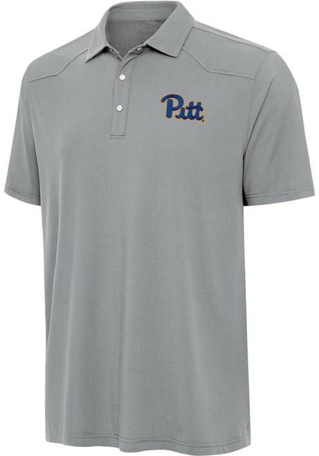 Mens Pitt Panthers Grey Antigua Western Short Sleeve Polo Shirt