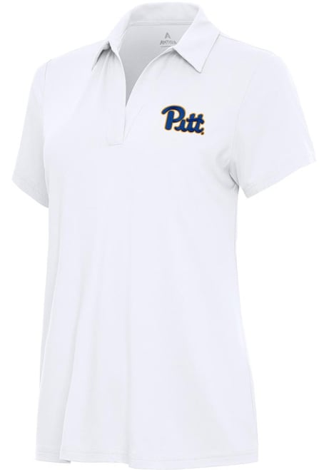 Womens Pitt Panthers White Antigua Era Short Sleeve Polo Shirt