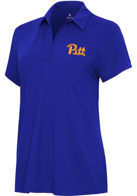 Womens Pitt Panthers Blue Antigua Era Short Sleeve Polo Shirt